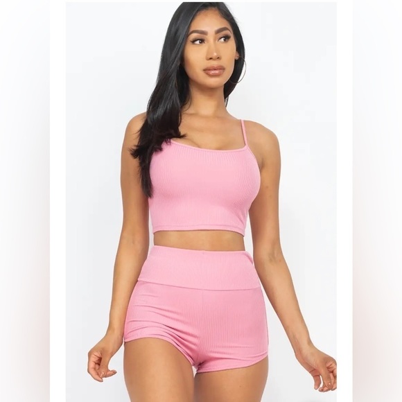 Capella Pants - CAPELLA Ladies' Pink Ribbed Cami & Shorts Set